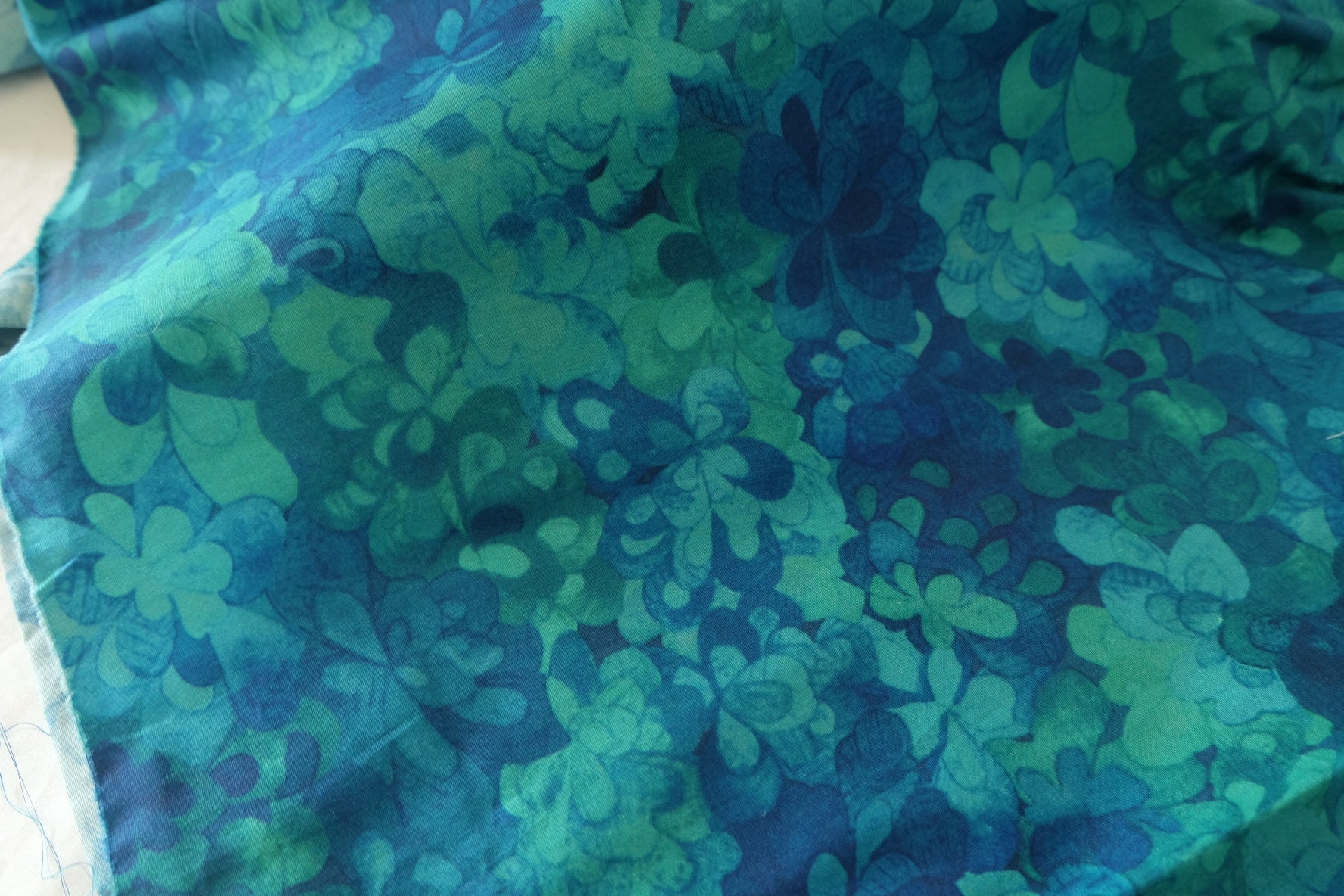 Watercolor Floral Blue Green Cotton Poplin Fabric – 1.6 yd