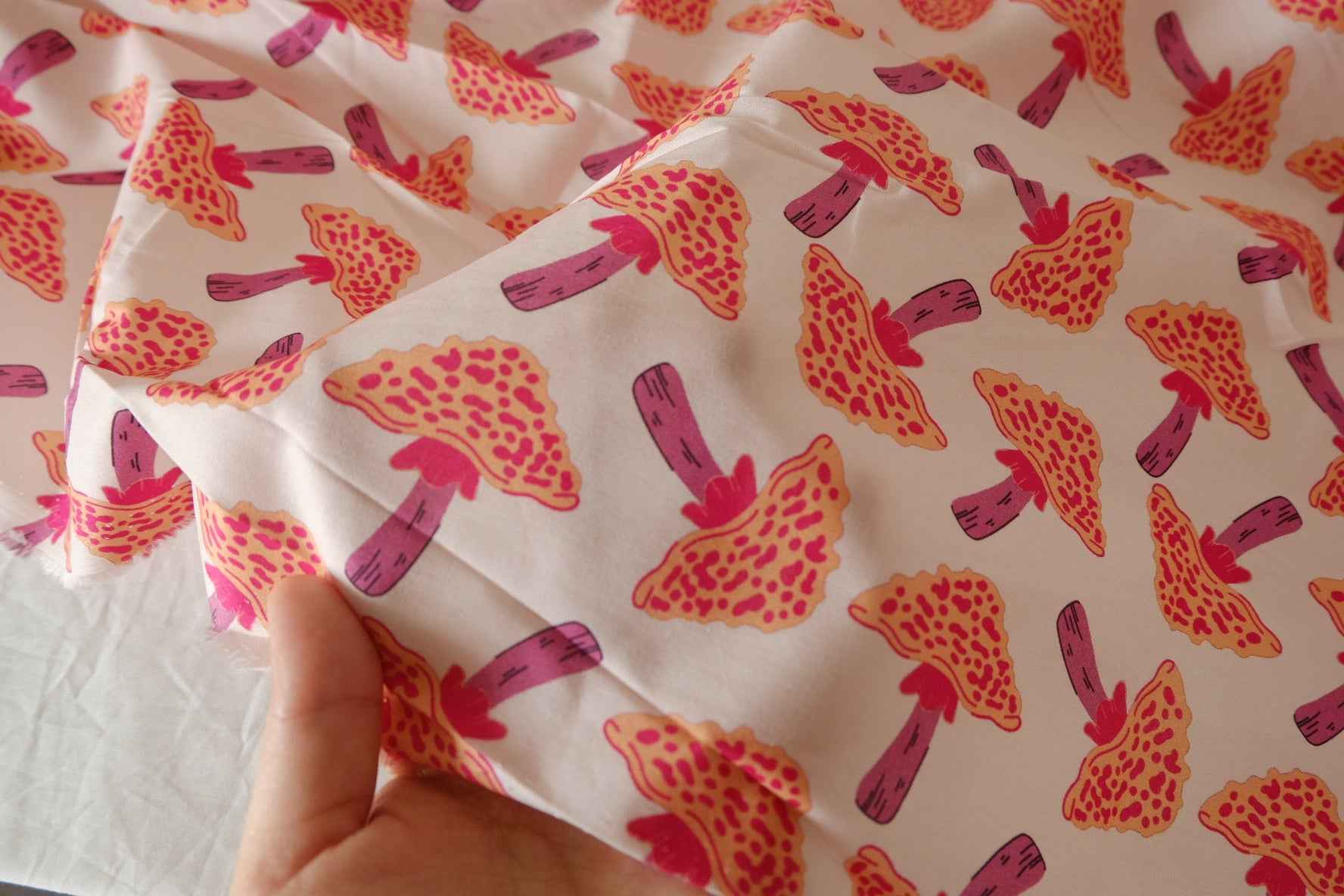 Pink Mushroom Print Cotton Poplin Fabric – 3.3 yd