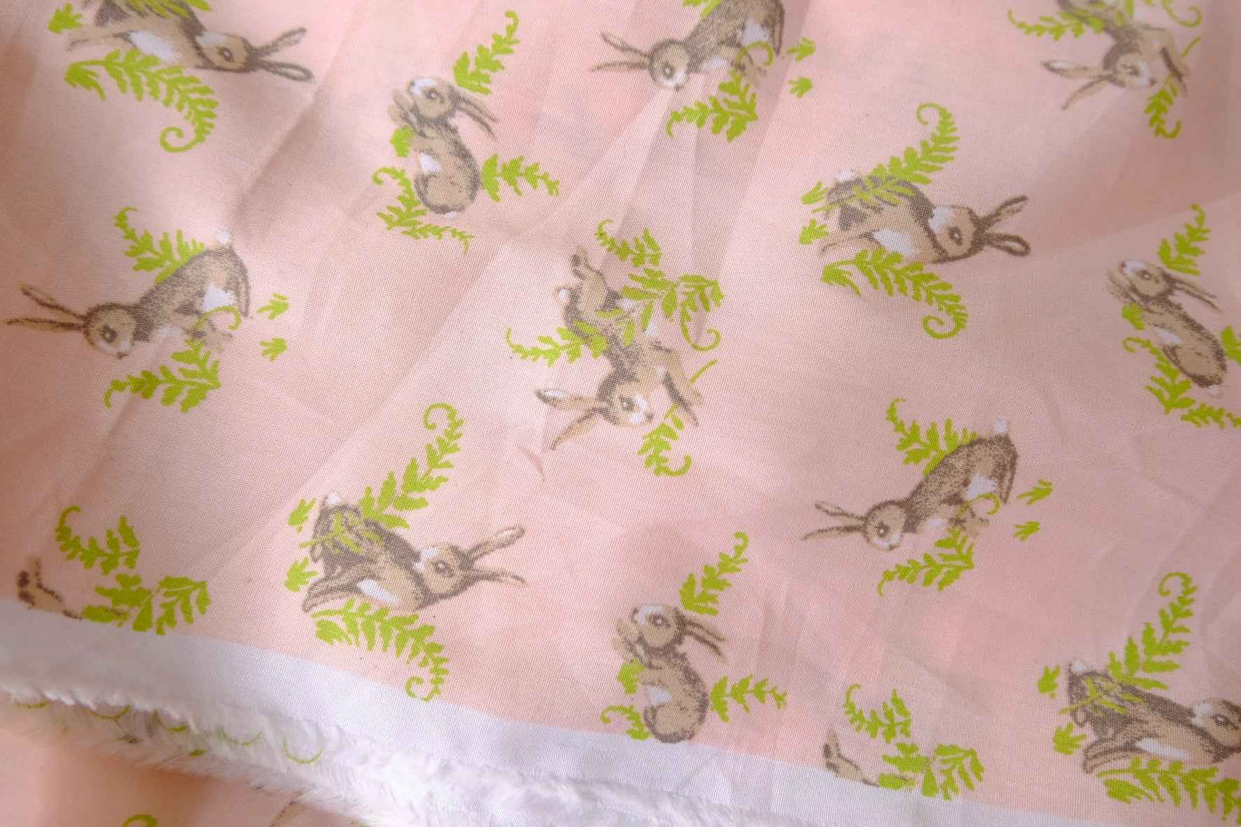 Lightweight Cotton Poplin Fabric, Pink Bunny and Fern Print, 1.64 Yards