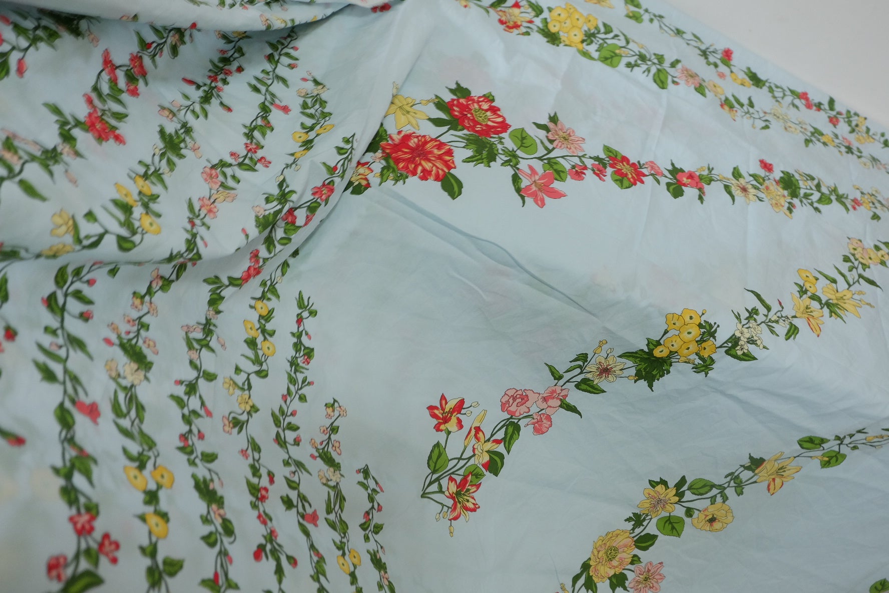 Floral Stripe Cotton Poplin Fabric - 2.2 yd