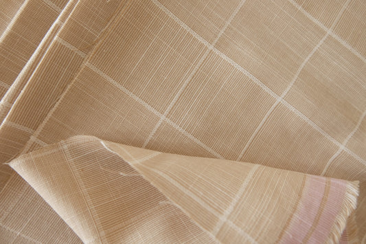 Yarn-Dyed Beige Check Linen Cotton Fabric - 1.6 yd