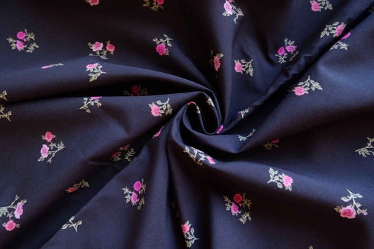 Midnight Navy Pink Rose Cotton Poplin Fabric – 3.28 yd