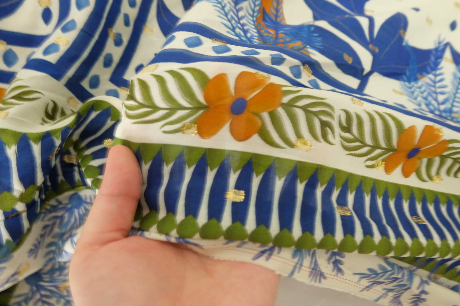 Golden Bird Garden Rayon Fabric – 1.4 yd Panel
