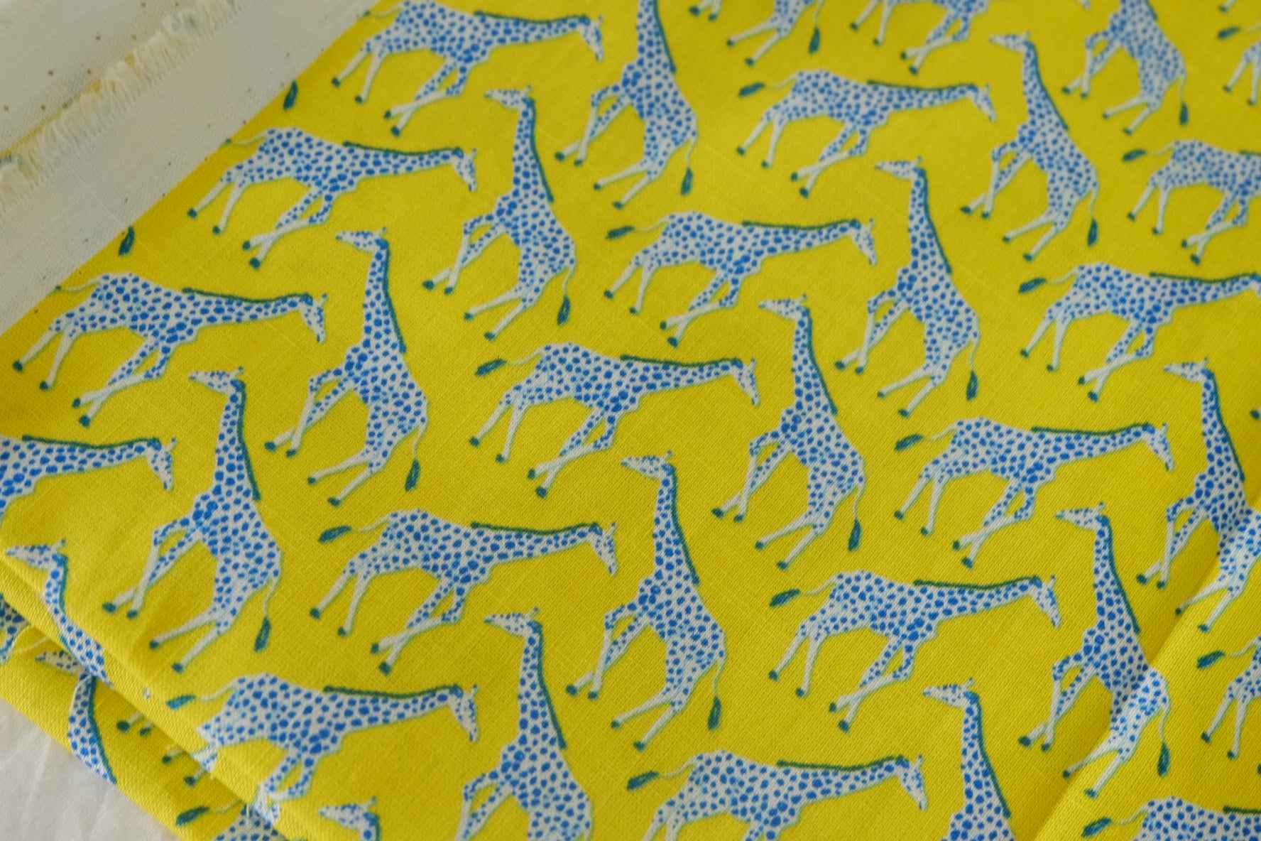 Blue Giraffes Cotton Linen Fabric – 1.6 yd