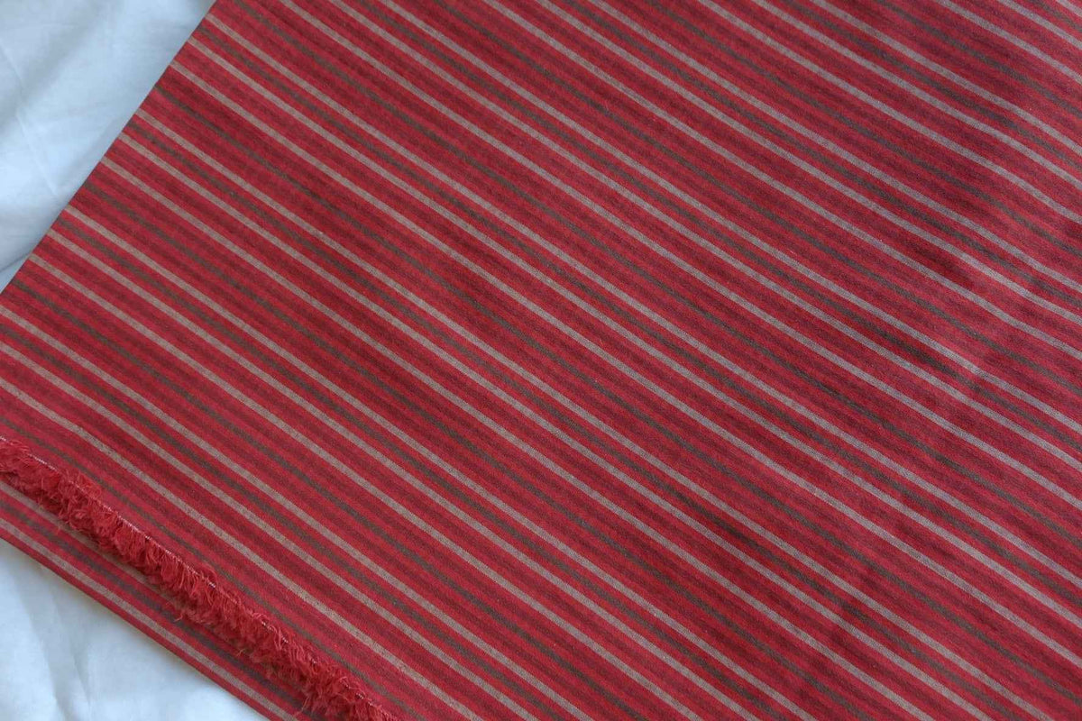 Tomato Red Striped Yarn-Dyed Cotton Shirting – 2.19 yd