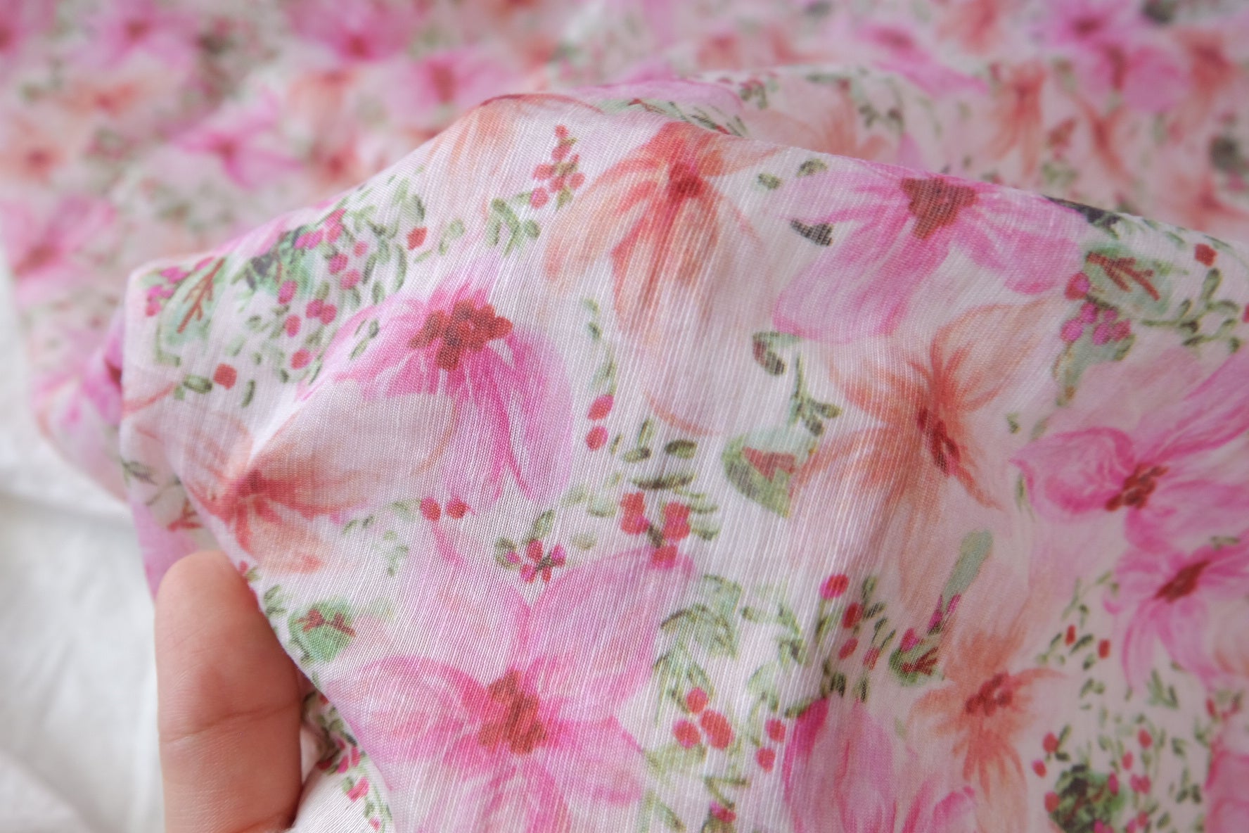 Watercolor Pink Floral Tencel-Linen Dress Fabric - 3.28 yd