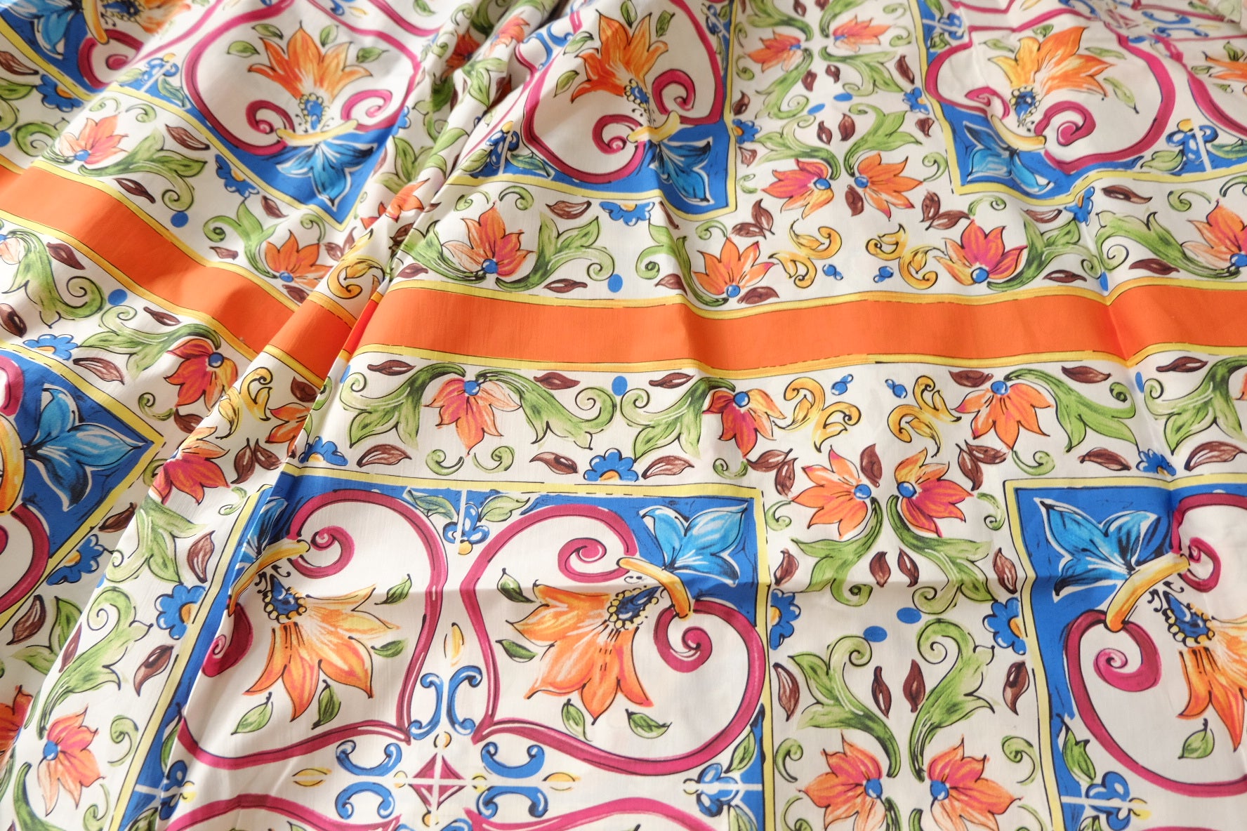 Italian Tile Print Cotton Poplin Fabric 2.2 Yards