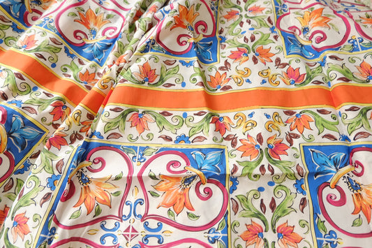 Italian Tile Print Cotton Poplin Fabric 2.2 Yards