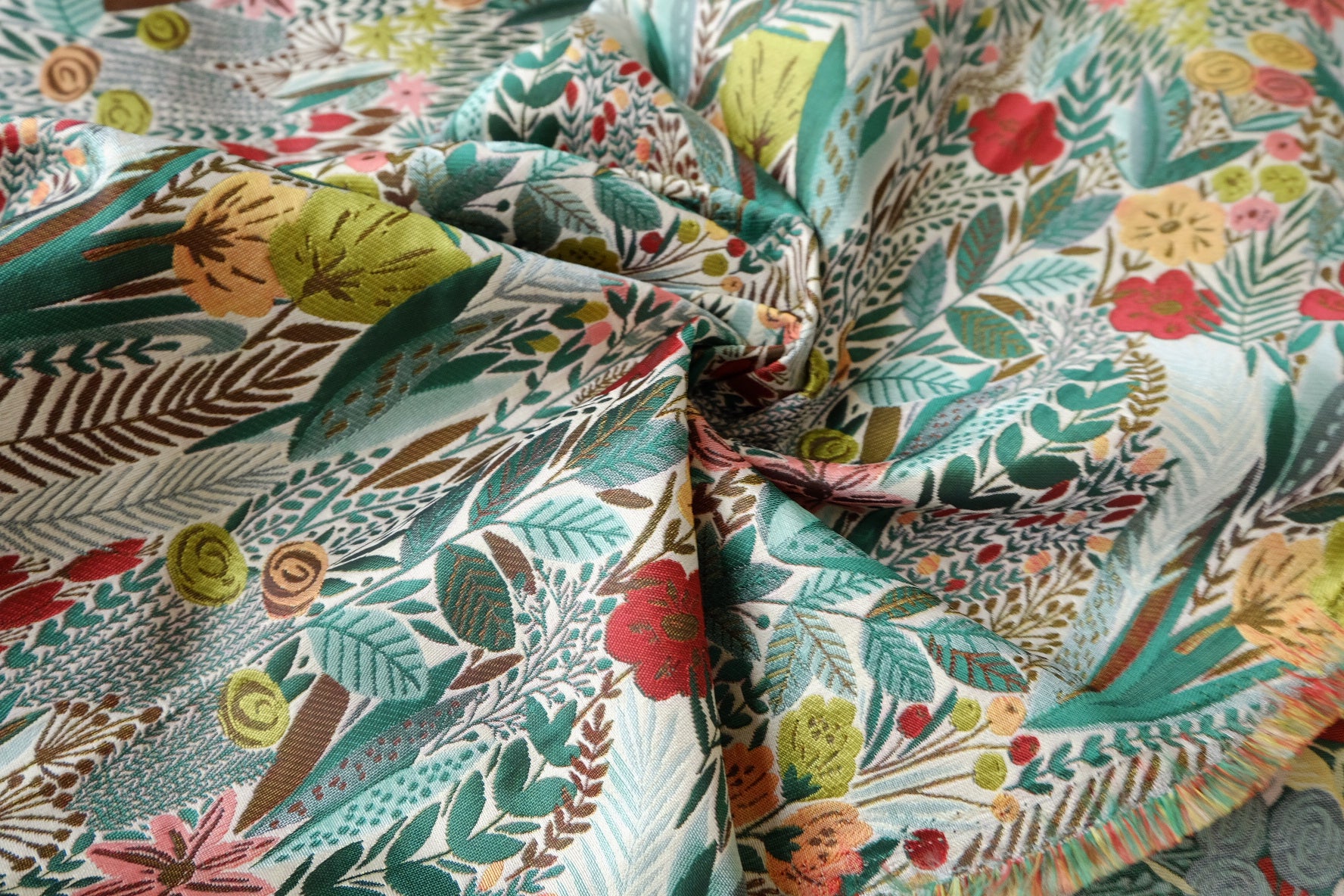 Reversible Botanical Brocade Fabric — 2.19 yd