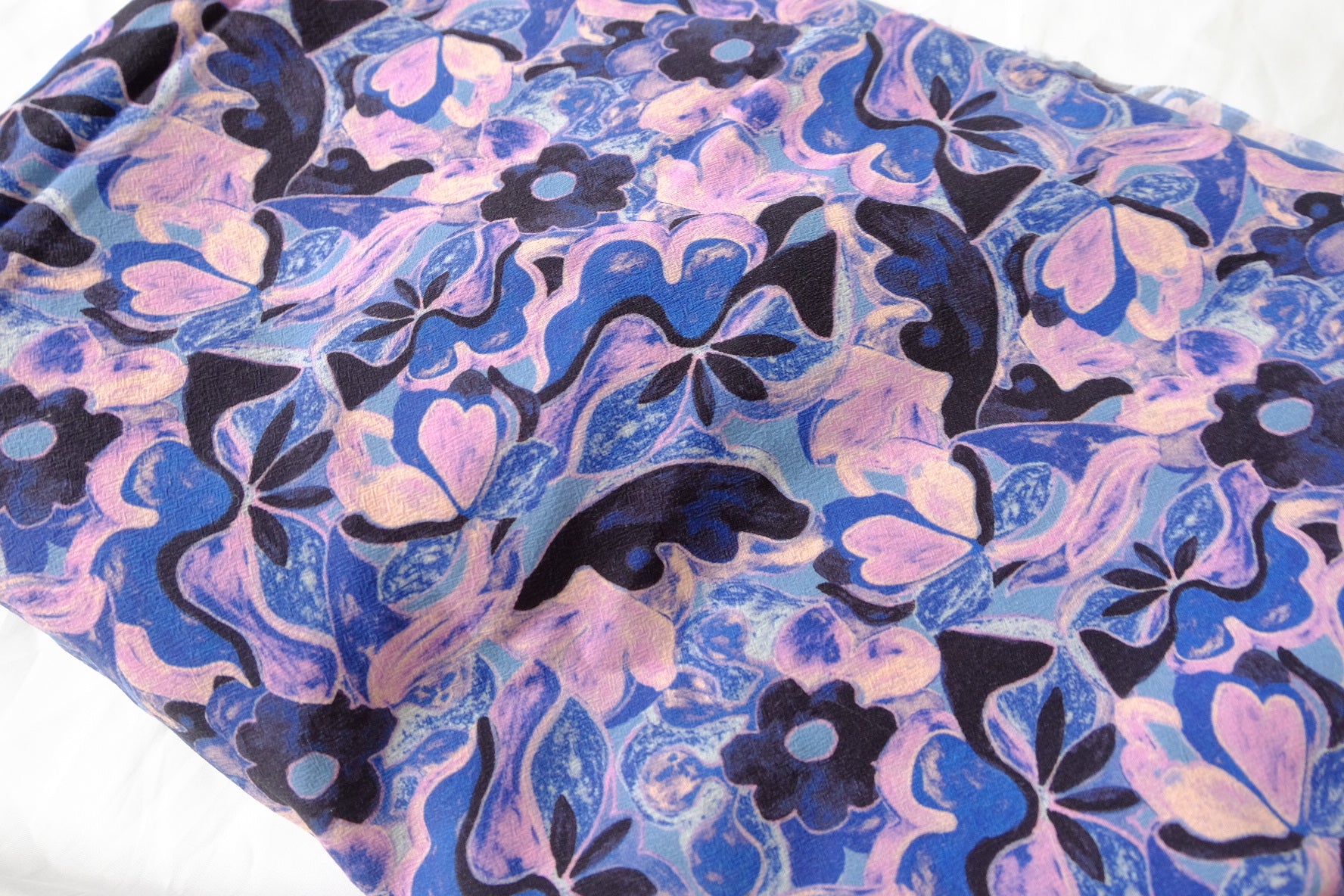 Washed Blue Violet Floral Linen Fabric - 3.28 yd