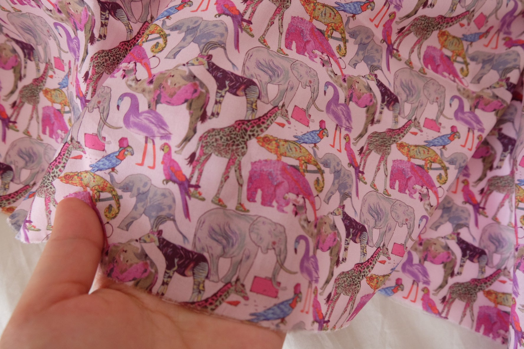 Pink Safari Animal Cotton Lawn Fabric – 2.2 yd