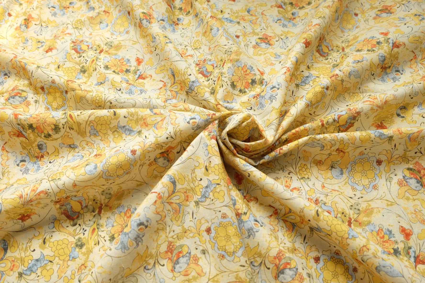 Vintage Ornamental Cotton Linen Fabric, Structured Dress and Skirt Weight, 3.28 Yards