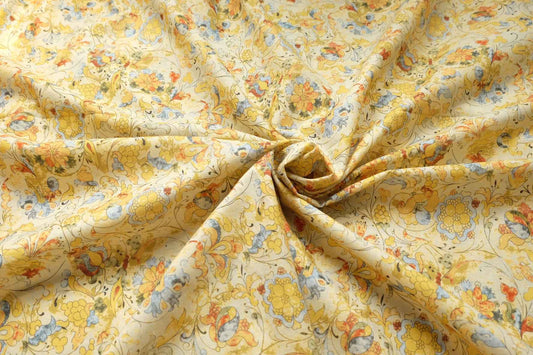 Vintage Ornamental Cotton Linen Fabric, Structured Dress and Skirt Weight, 3.28 Yards