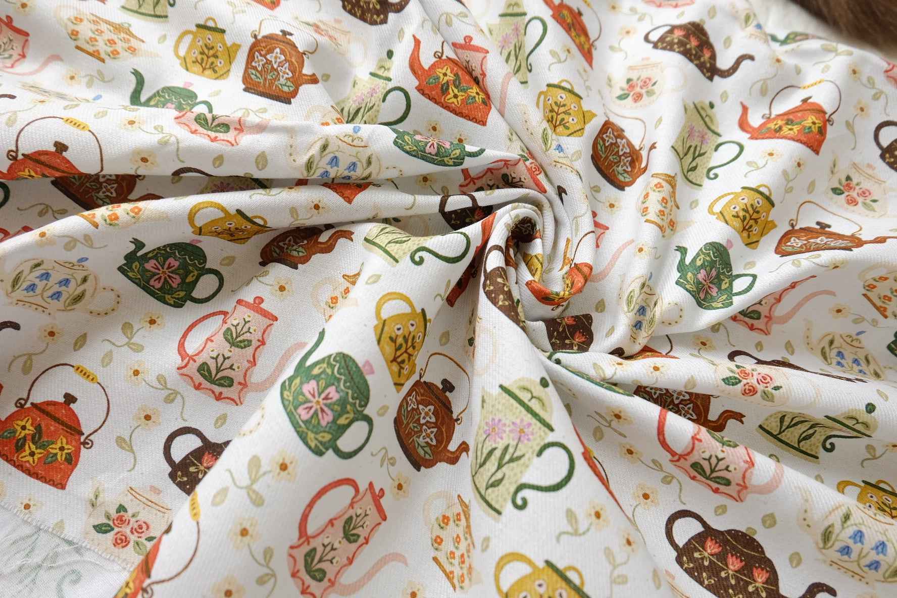 Teapot Print Soft Cotton Twill — 2.19 yd Piece