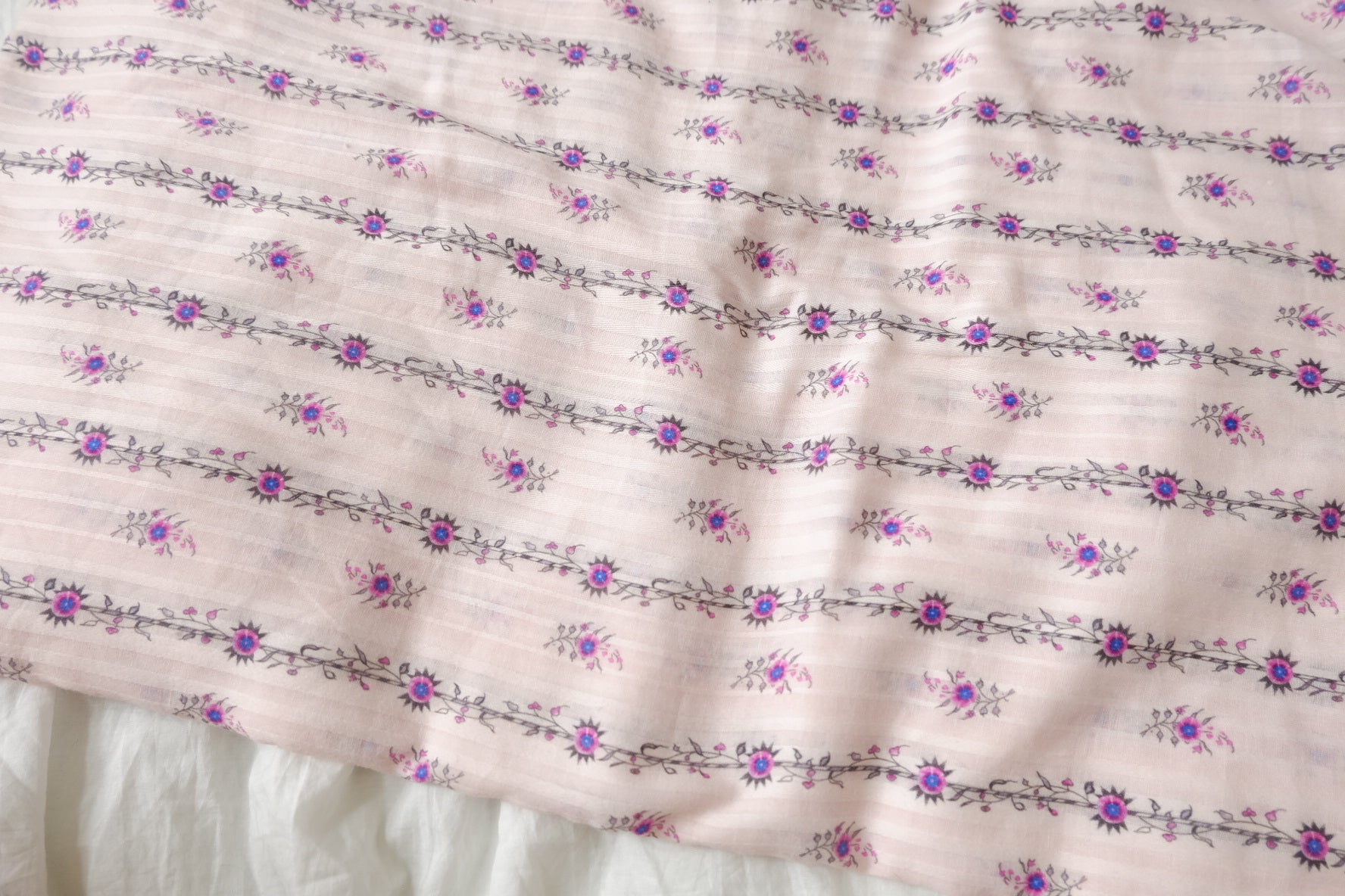 Blush Floral Vine Jacquard Stripe Cotton, 1.64 Yards