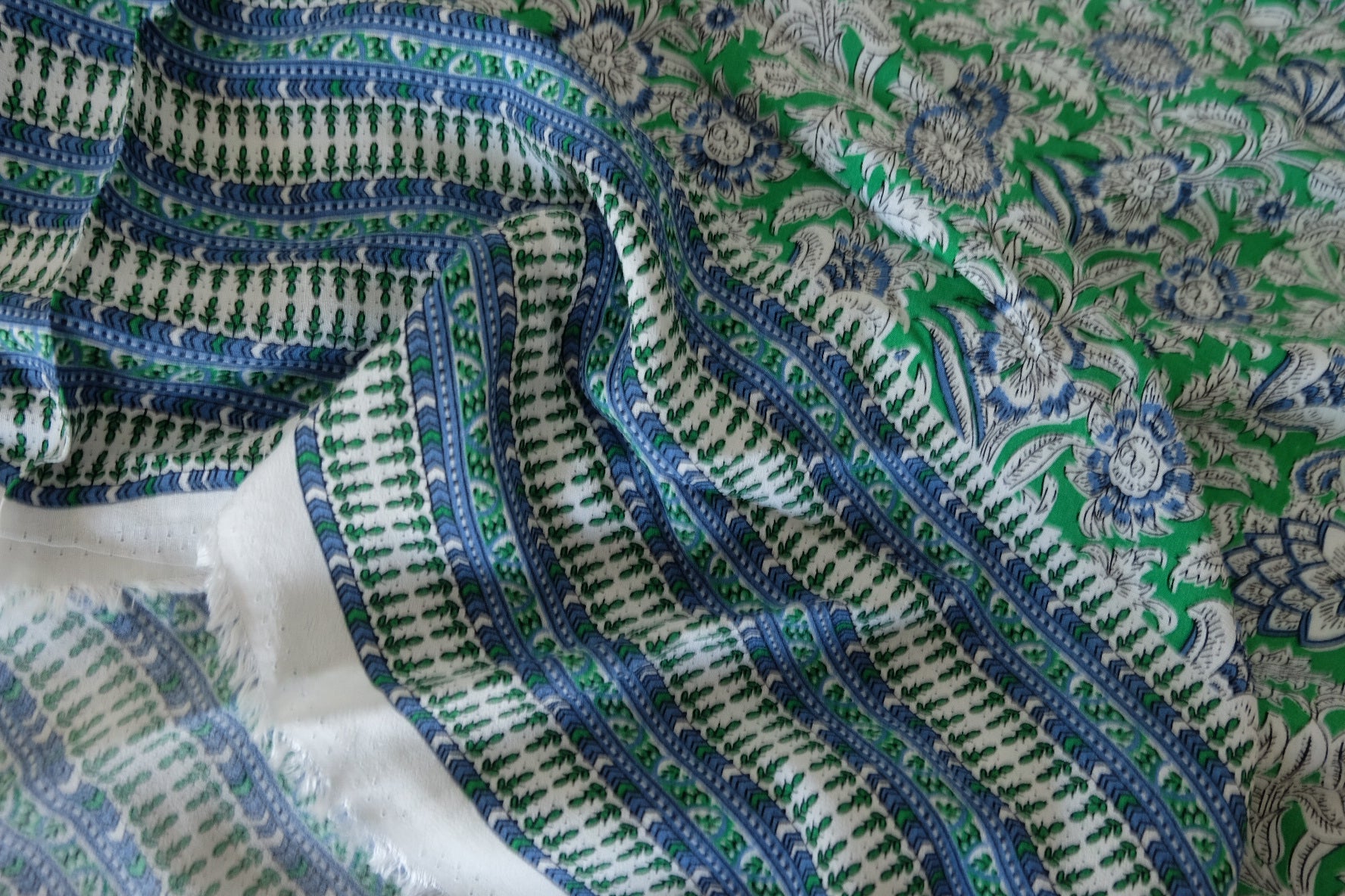 Green Floral Border Print Rayon Fabric – 2.2 yd