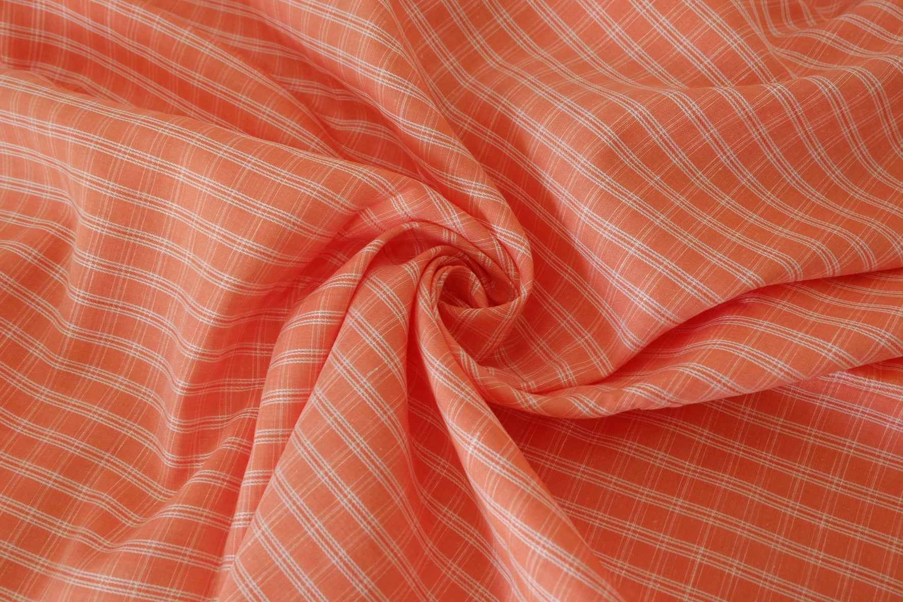 Linen Cotton Blend Gingham Fabric – Coral Orange Check – 1.6 yd