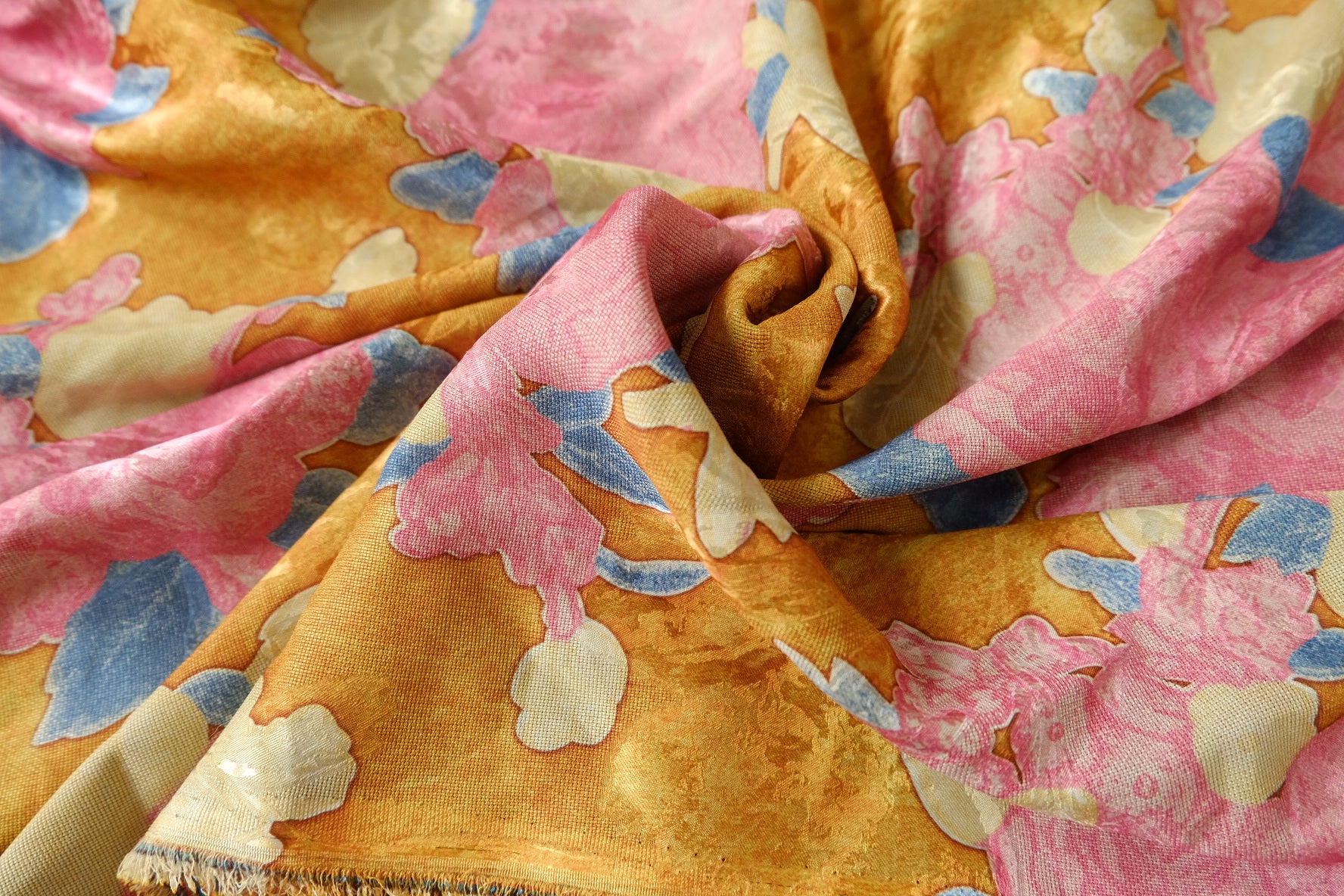 Floral Jacquard Satin Tencel Nylon Fabric with Gambiered Finish, 3.23 Yards