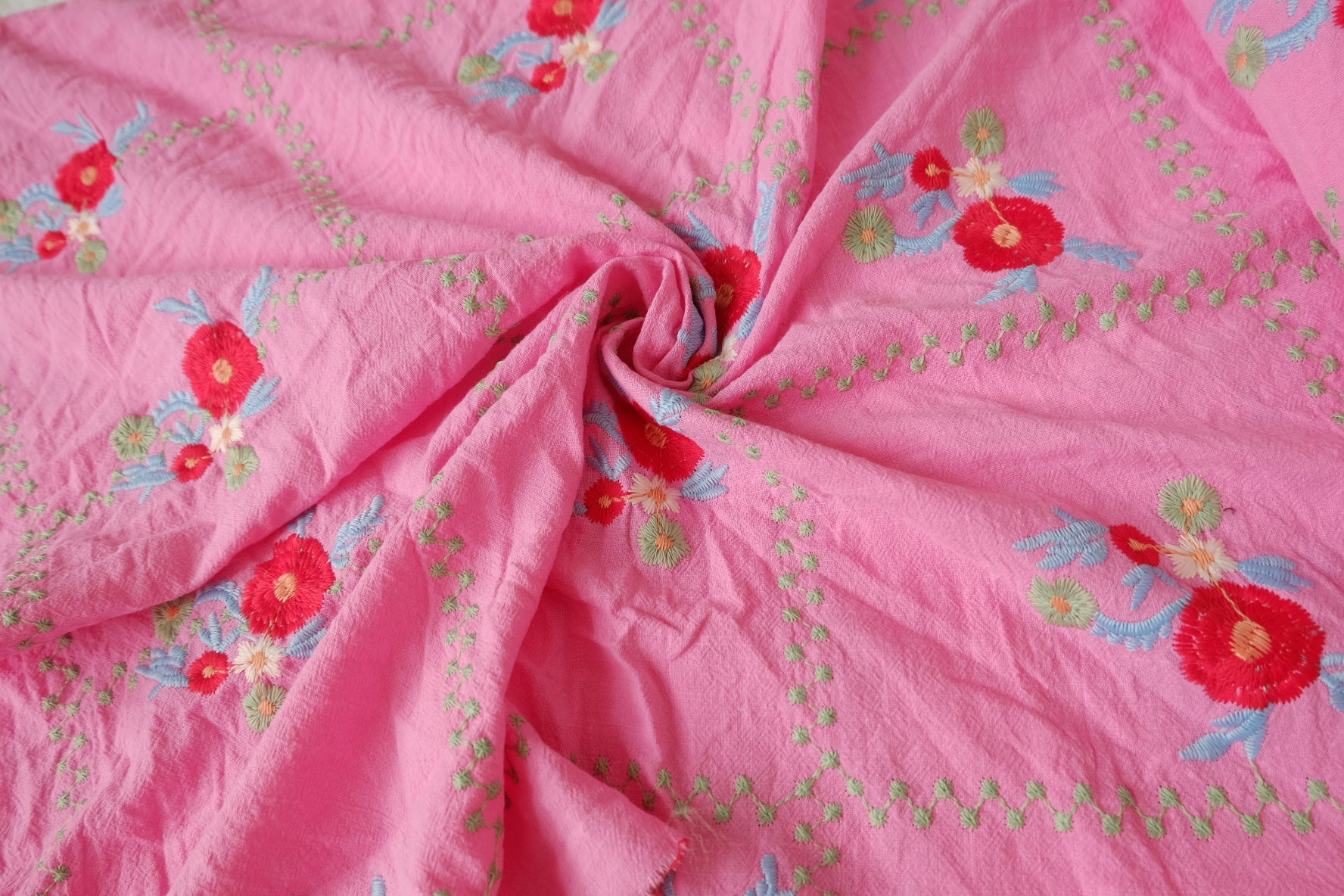 Pink Embroidered Linen Cotton, 2.19 Yards