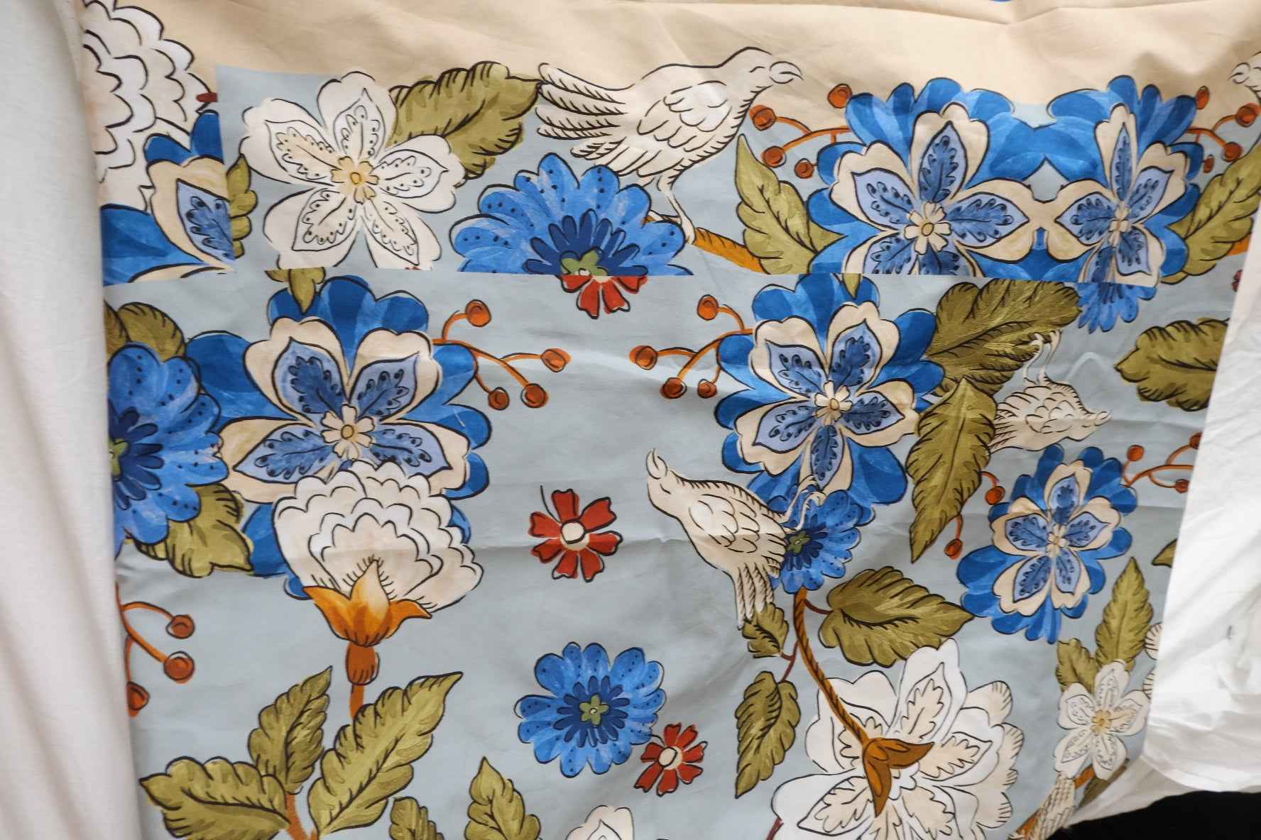 Patchwork Floral Bird Cotton Poplin Fabric - 3.28 yd