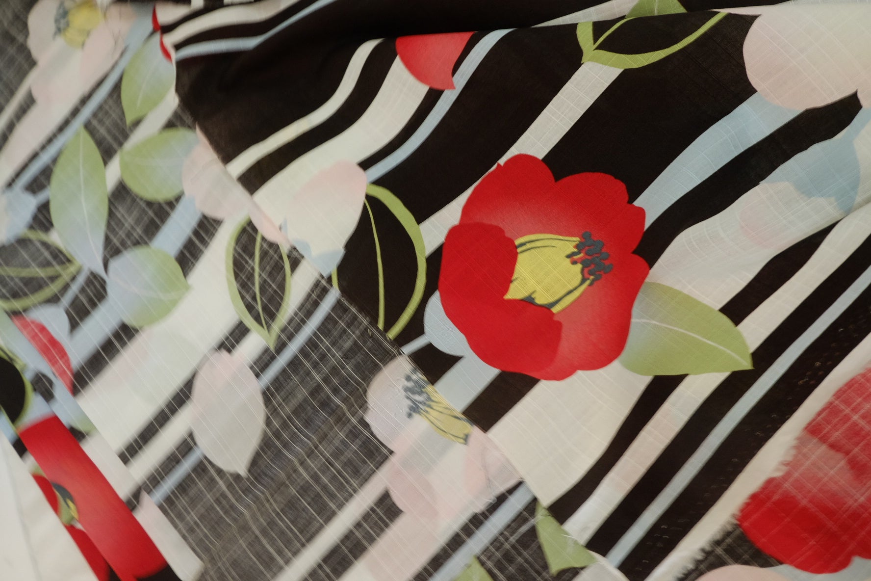 Red Floral Slub Cotton Fabric – 2.2 yd