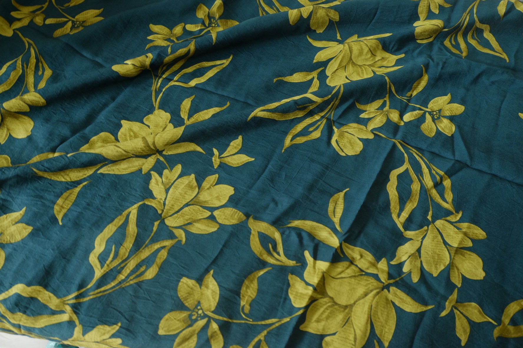 Teal & Mustard Floral Tencel Cotton Fabric – 3.28 yd