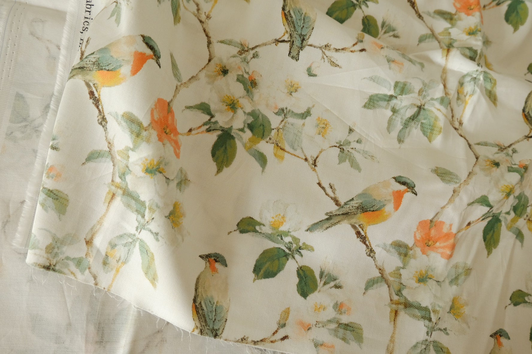 Bird Blossom Dense Cotton Sateen Fabric - 3.3 yd