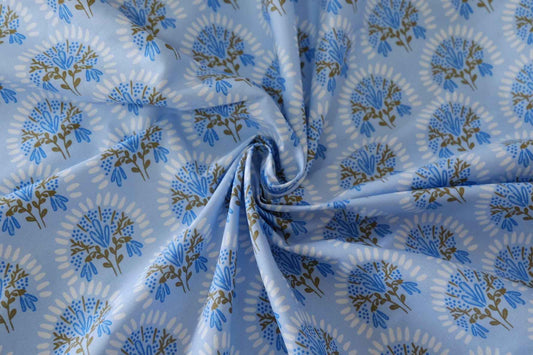Blue Floral Double-Border Cotton Poplin – 2.2 yd
