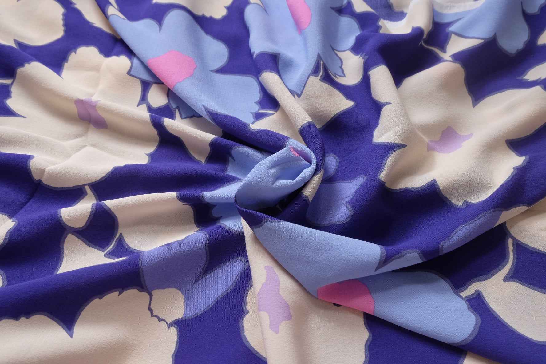 Bold Blue Pink Floral Plant Fiber Dress Fabric, Sold by the yard