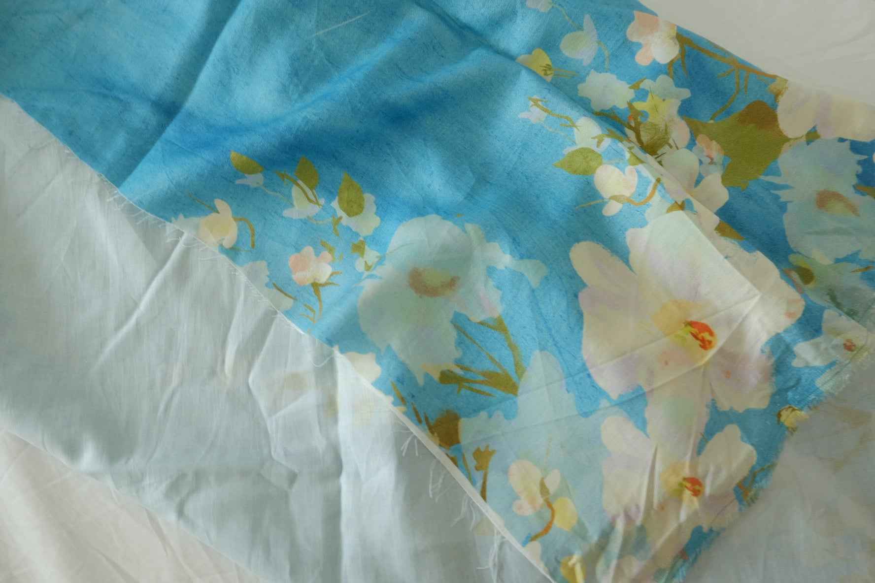 Blue Floral Tencel Border Cut — 1.75 yd