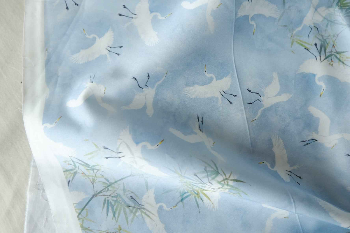 Sky Blue Flying Cranes Cotton Sateen – 1.97 yd
