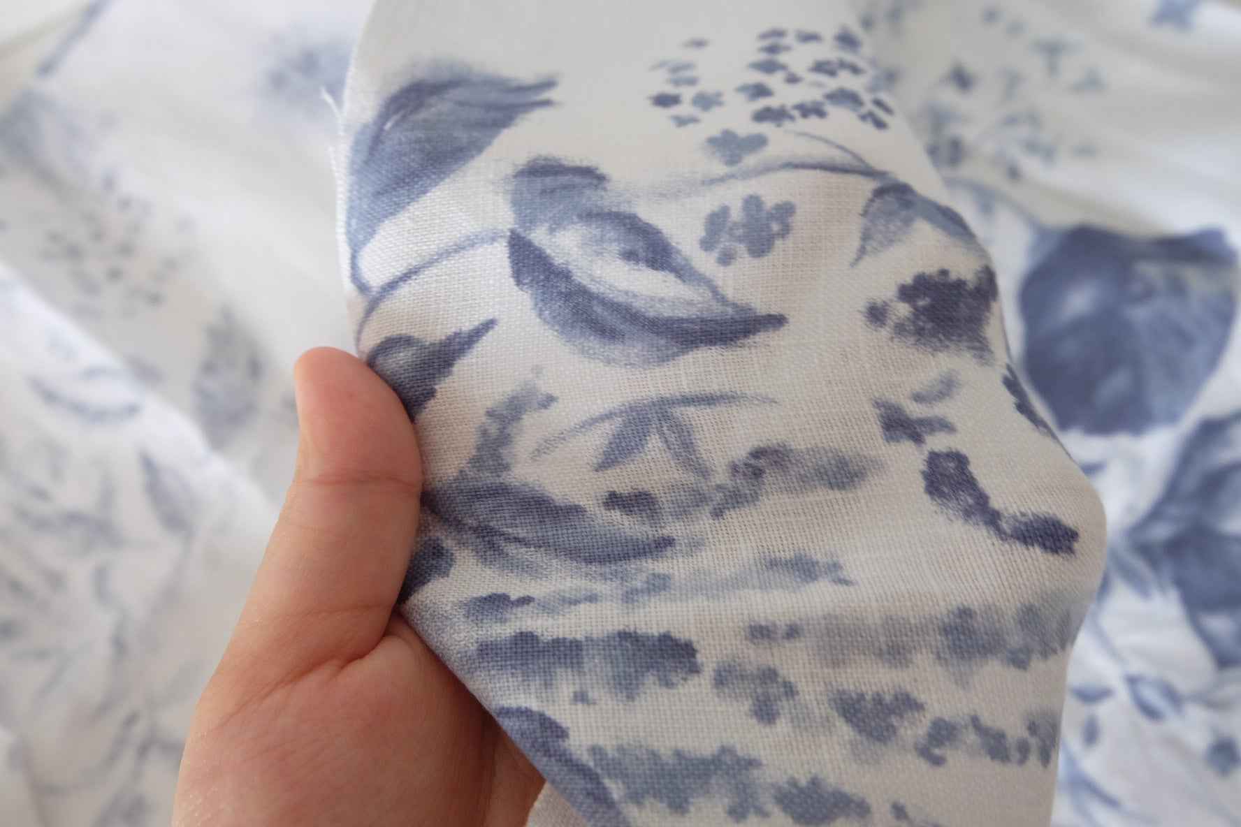 Blue Botanical Designer Deadstock Pure Linen Fabric – 1.5 yd