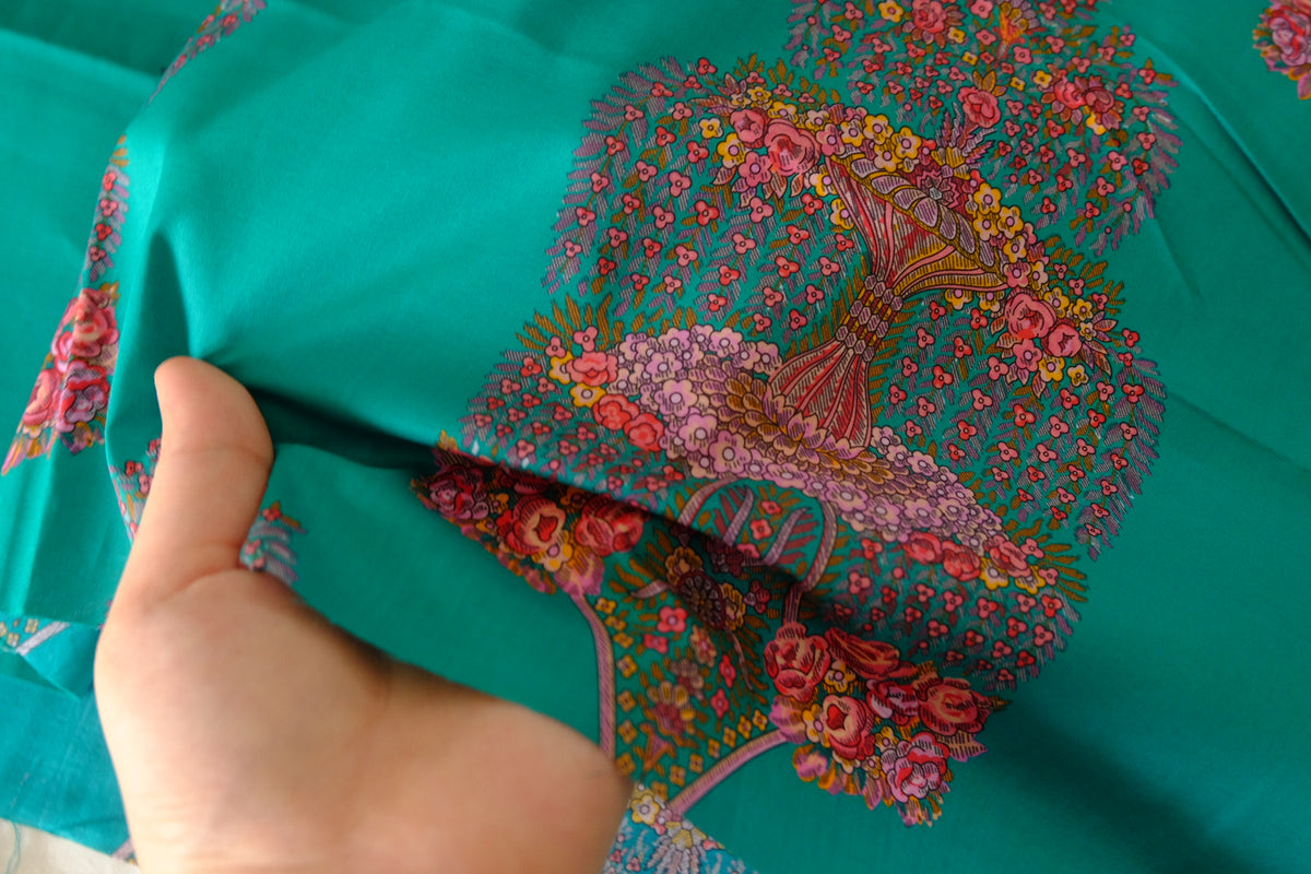 Emerald Ornamental Floral Cotton Lawn – 1.5 yd