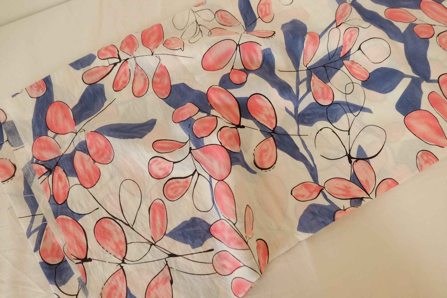Coral Blue Botanical Tencel-Cotton-Linen Dress Fabric – 3.3 yd