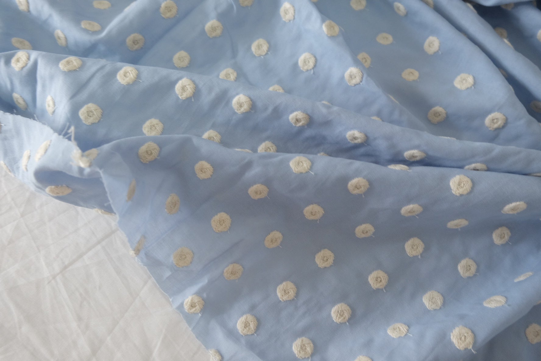 Powder Blue Embroidered Cotton Fabric – 1.6 yd