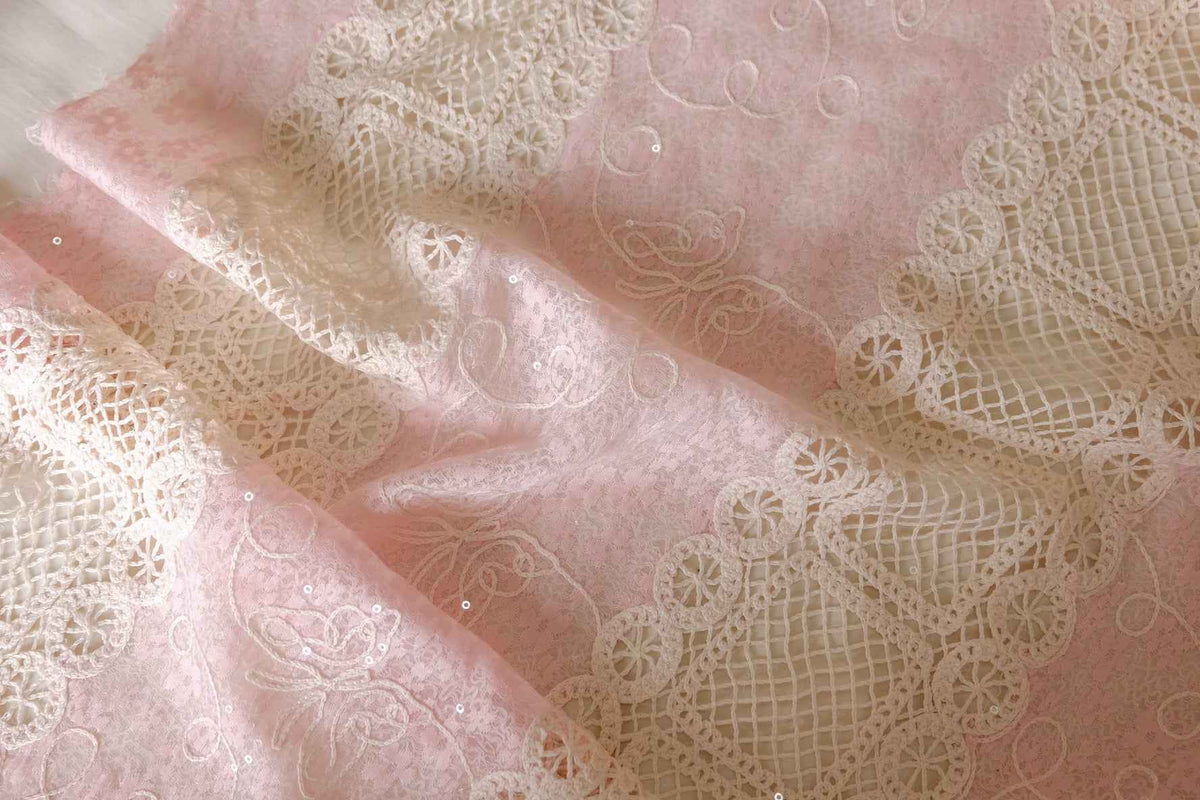 Blush Pink Sequin Embroidered Lace — 3.3 yd