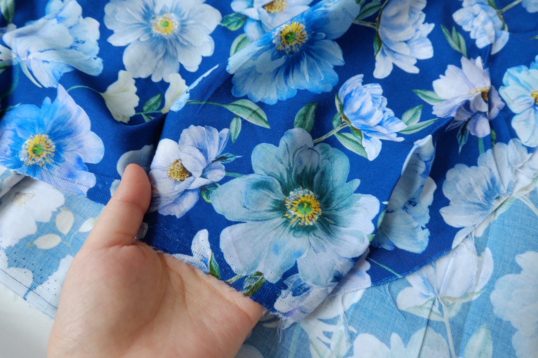 Midnight Blue Floral Cotton Sateen Fabric - 2.19 yd