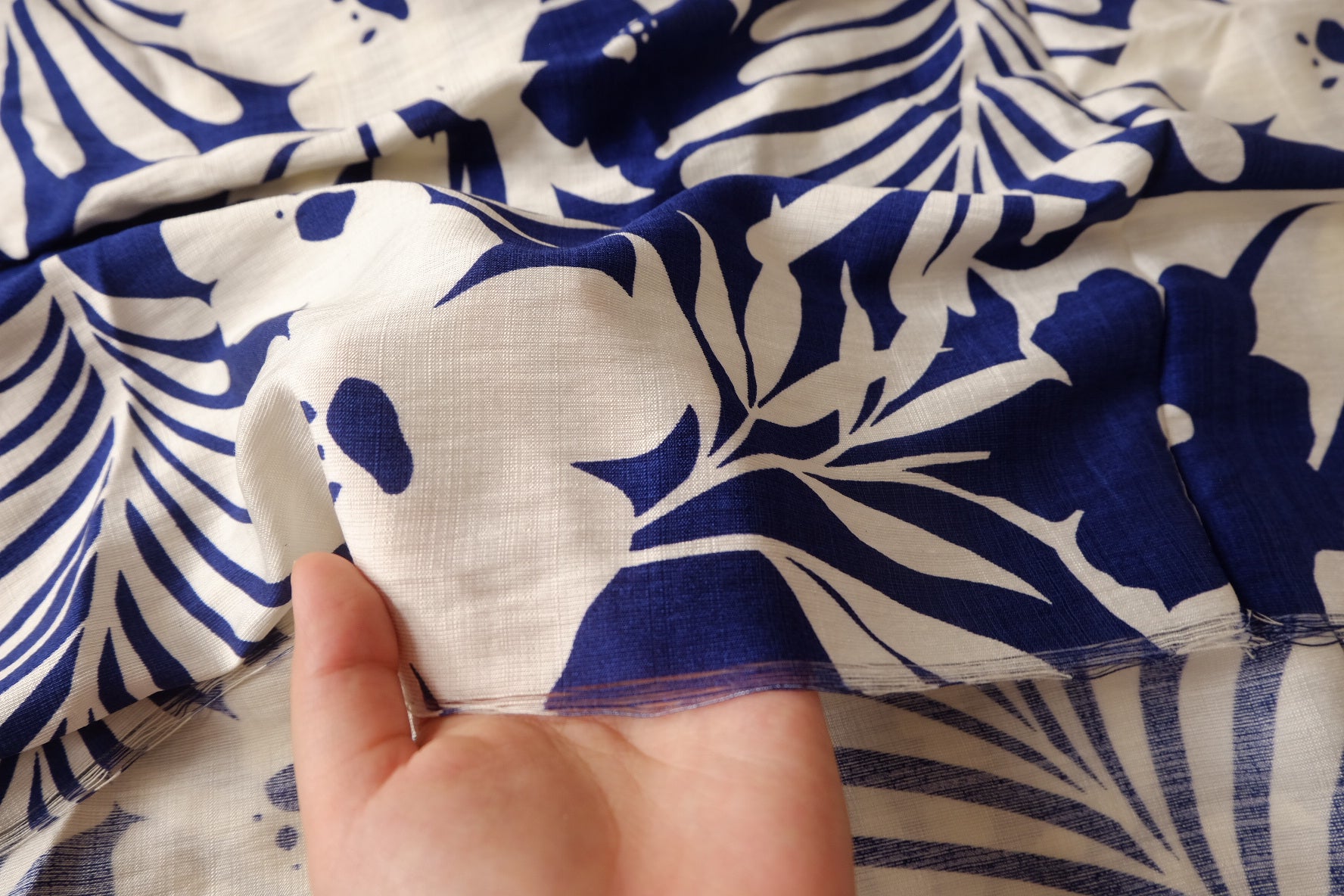 Blue Tropical Lyocell Linen Blend Fabric, Soft & Drapey, 1.6 Yards