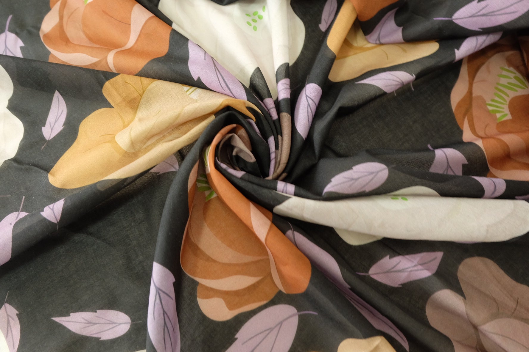 Black Oversized Floral 100s Cotton Fabric - 3.3 yd