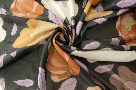 Black Oversized Floral 100s Cotton Fabric - 3.3 yd