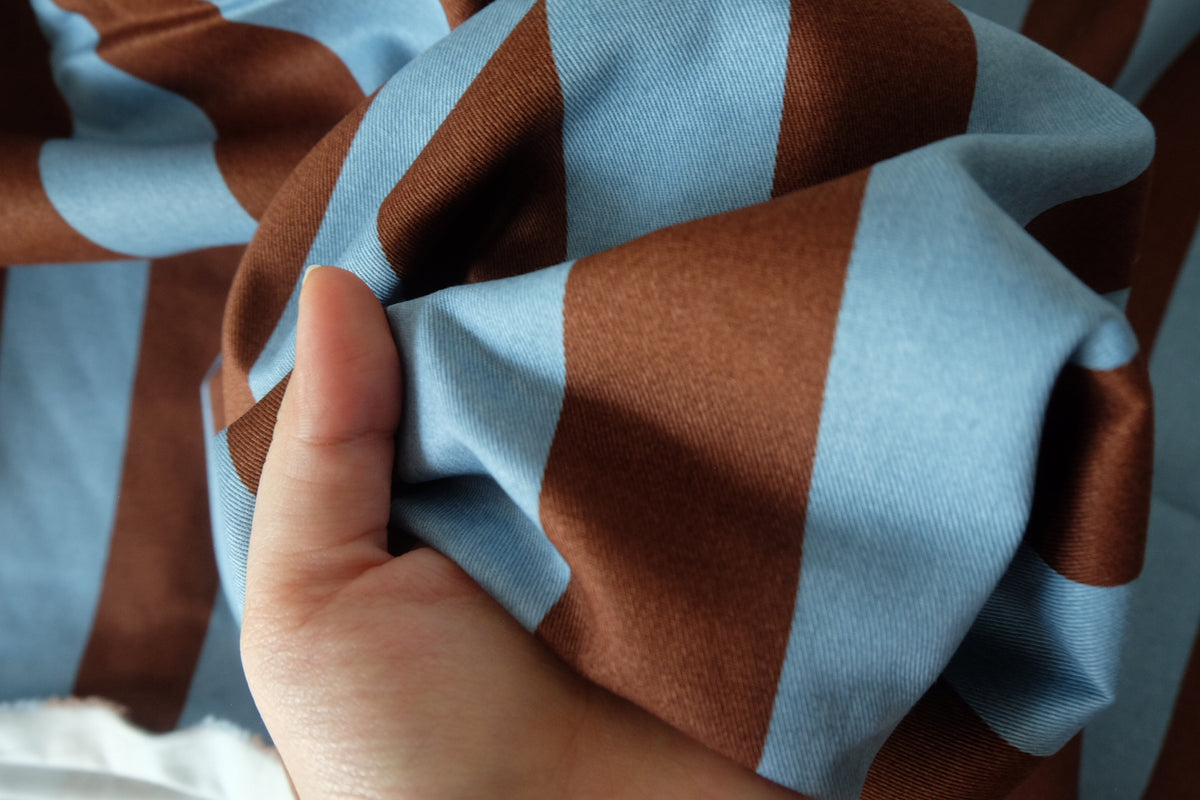Rust & Powder Blue Bold Stripe Cotton Twill – 2.2 yd