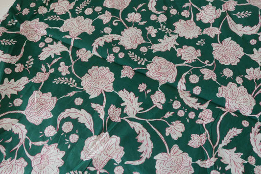 Dark Green Botanical Floral Cotton Poplin Fabric – 2.4 yd