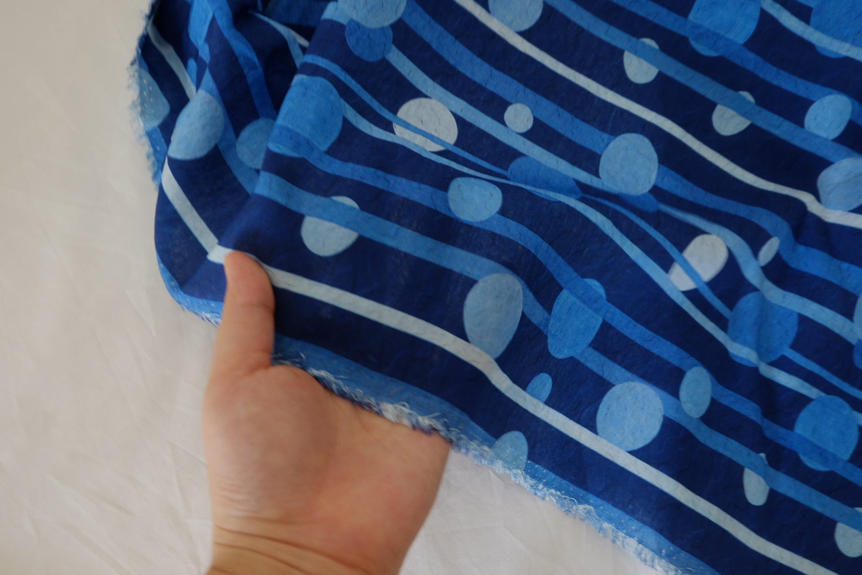 Blue Abstract Dot Stripe Fabric – Cotton Nylon Blend Drapey Fabric – 1.6 yd