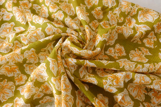 Olive Floral Textured Tencel Ramie Blend Fabric – 3.3 yd