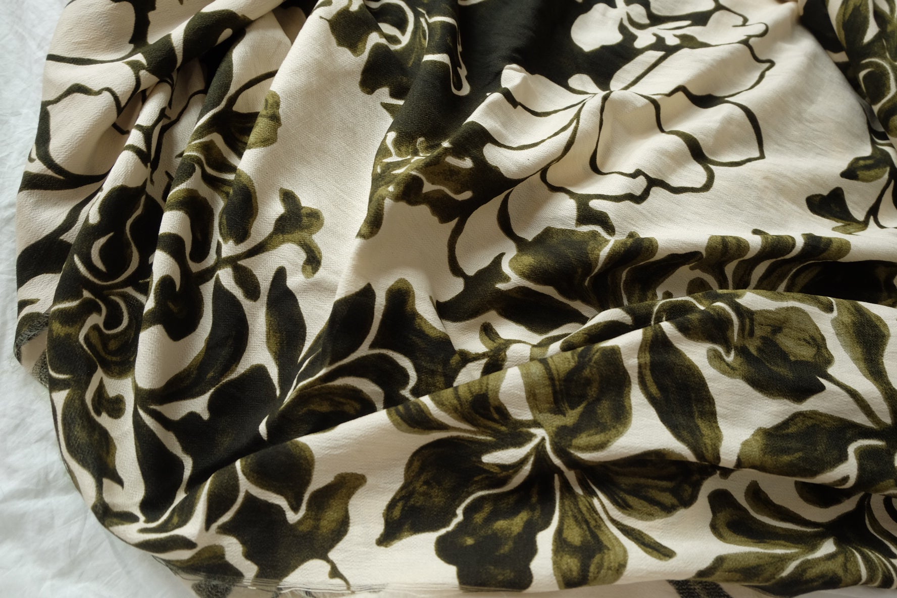 Olive Floral Lyocell Linen Blend Fabric, Soft & Drapey, 1.6 Yards