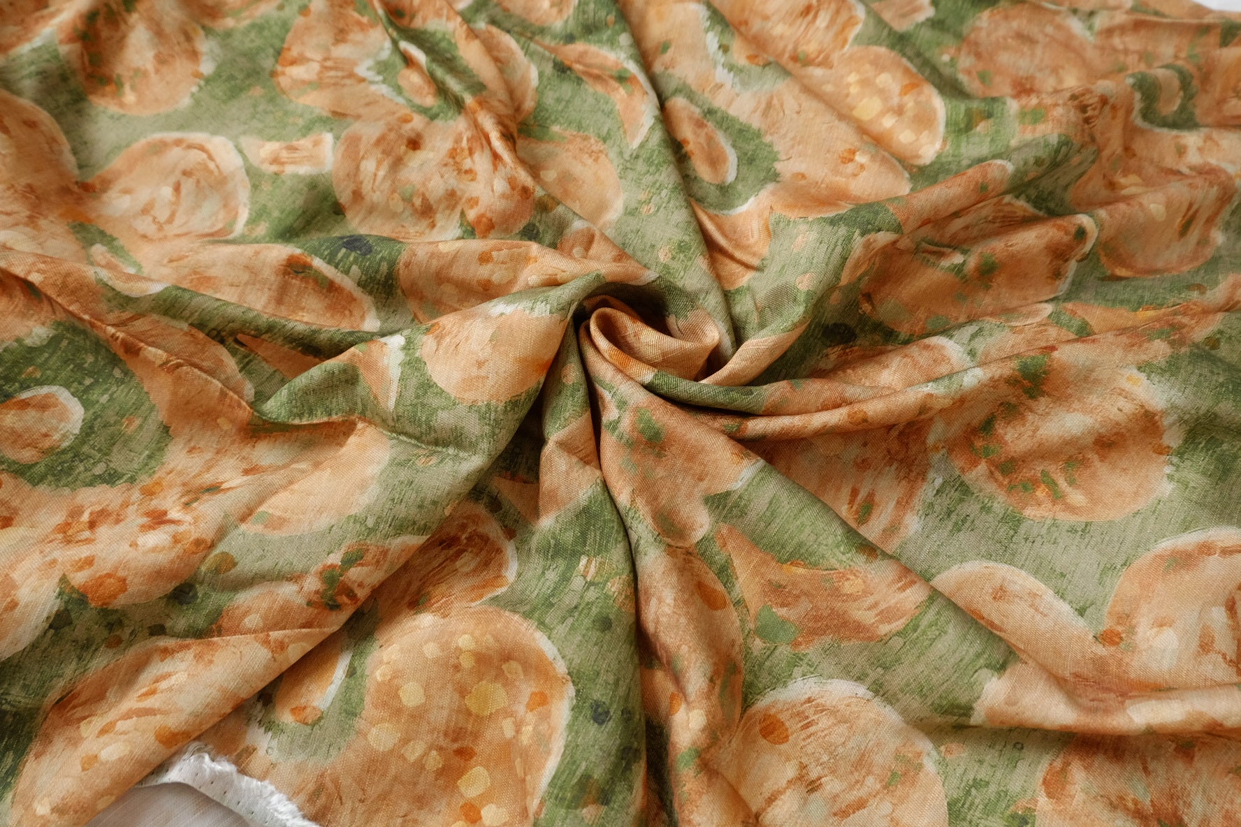 Watercolor Apricot Floral Lyocell Linen Fabric - 1.64 yd