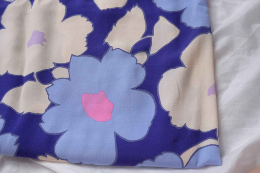 Bold Blue Pink Floral Plant Fiber Dress Fabric, Sold by the yard