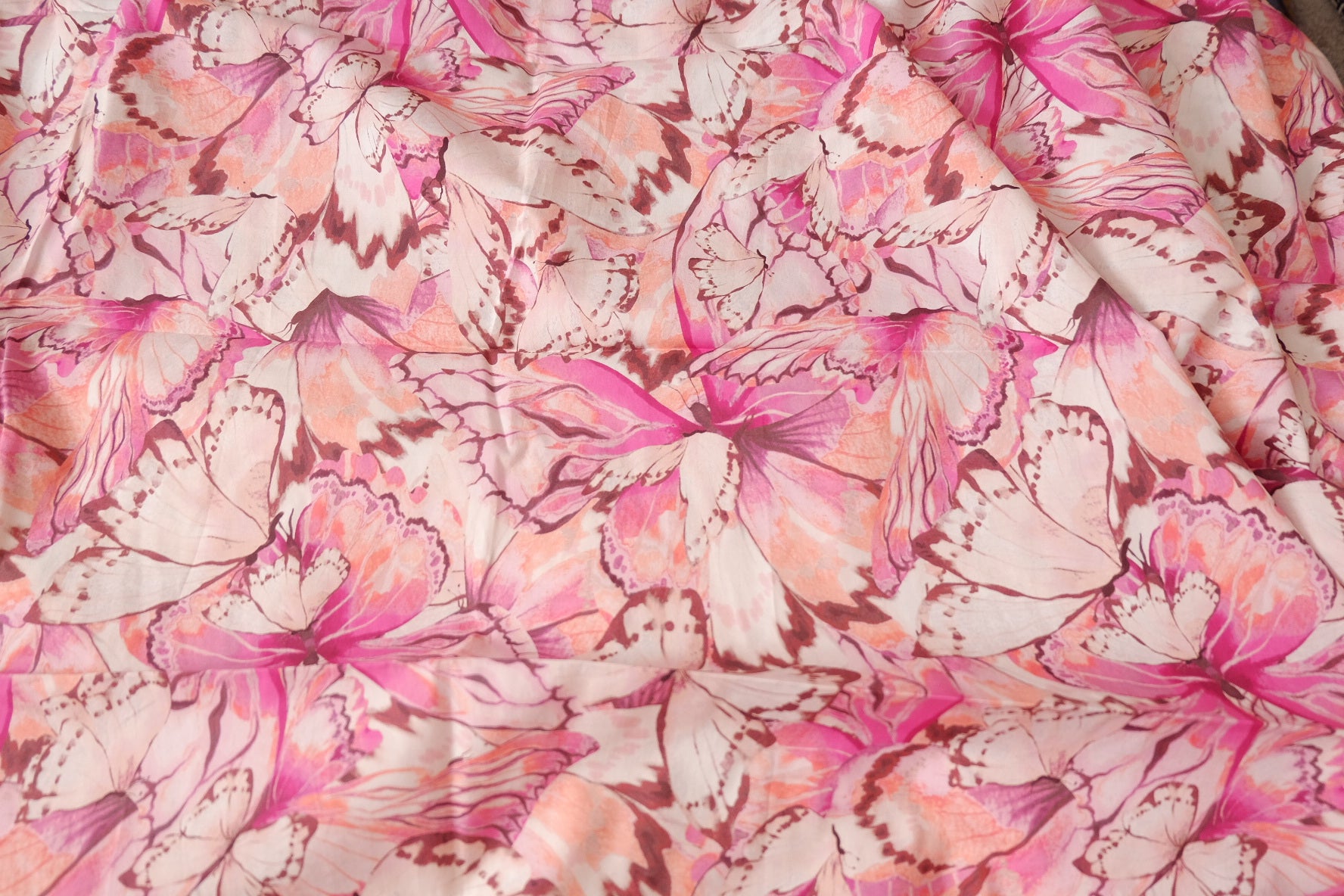 Pink Butterfly Print Cotton Poplin for Shirts and Dresses 3.3 Yards