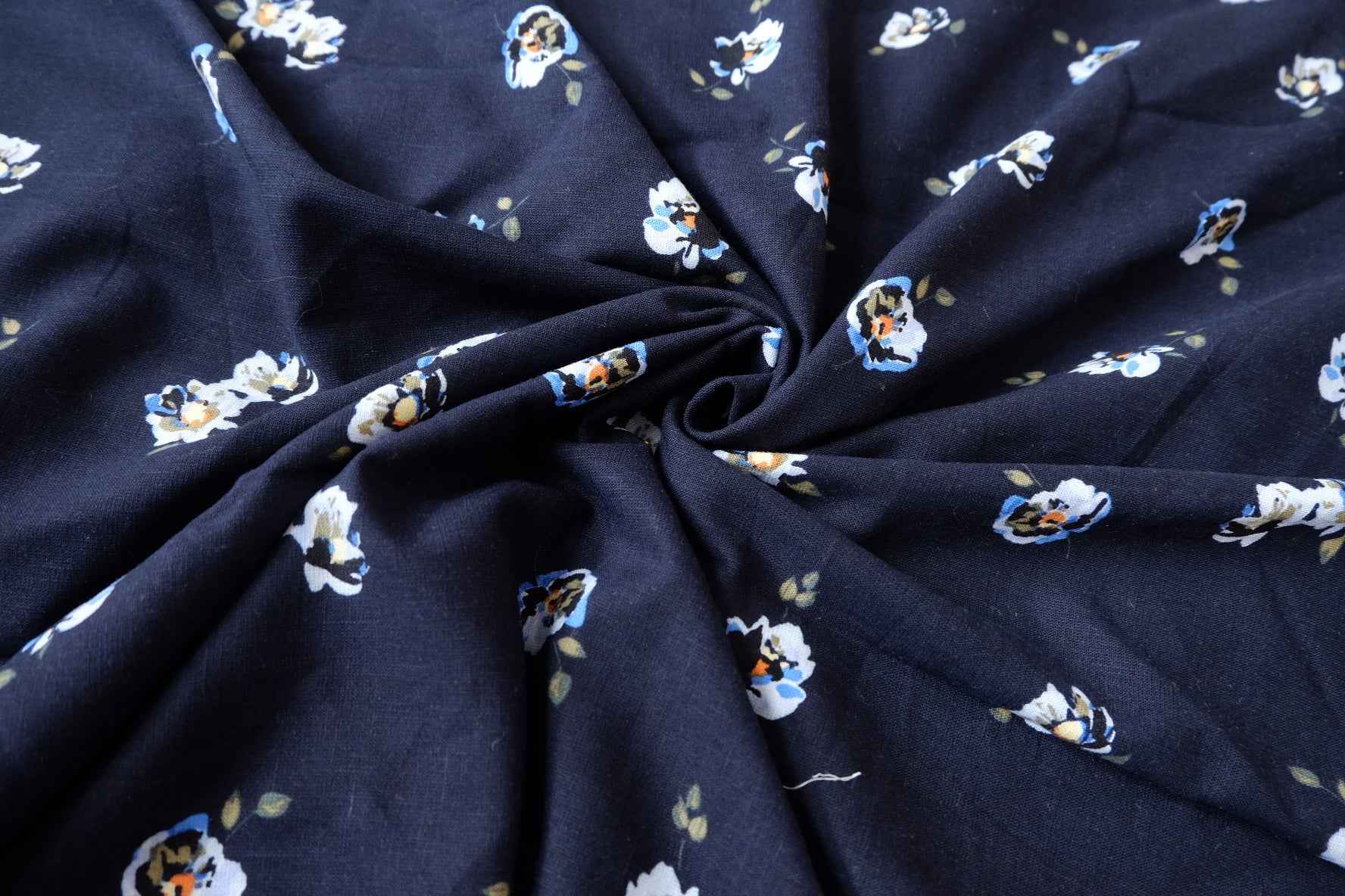 Navy Floral Cupro Linen Blend Fabric - 1.64 yd