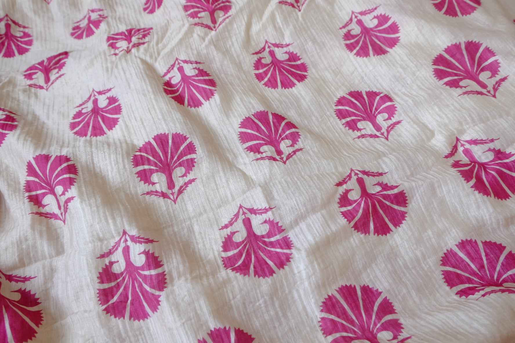 Magenta Leaf Print Tencel Linen Fabric - 3.28 yd